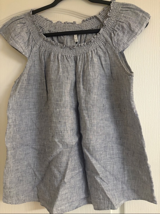 Joie Tops - Joie Blue and White Grid Smocked Neck Top